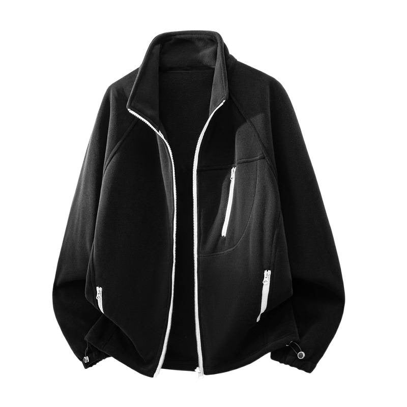 Men's fleece jacket with high stand-up collar, multiple zip pockets, and ergonomic raglan cut Chichicherry
