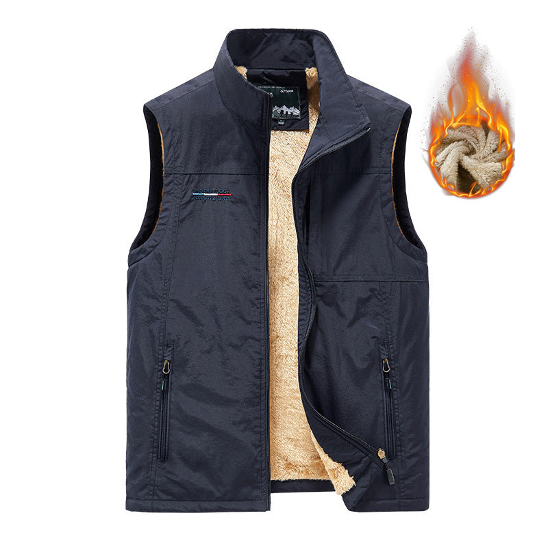 Men's insulating utility vest with teddy fleece lining, stand-up collar, and zippered pockets Chichicherry