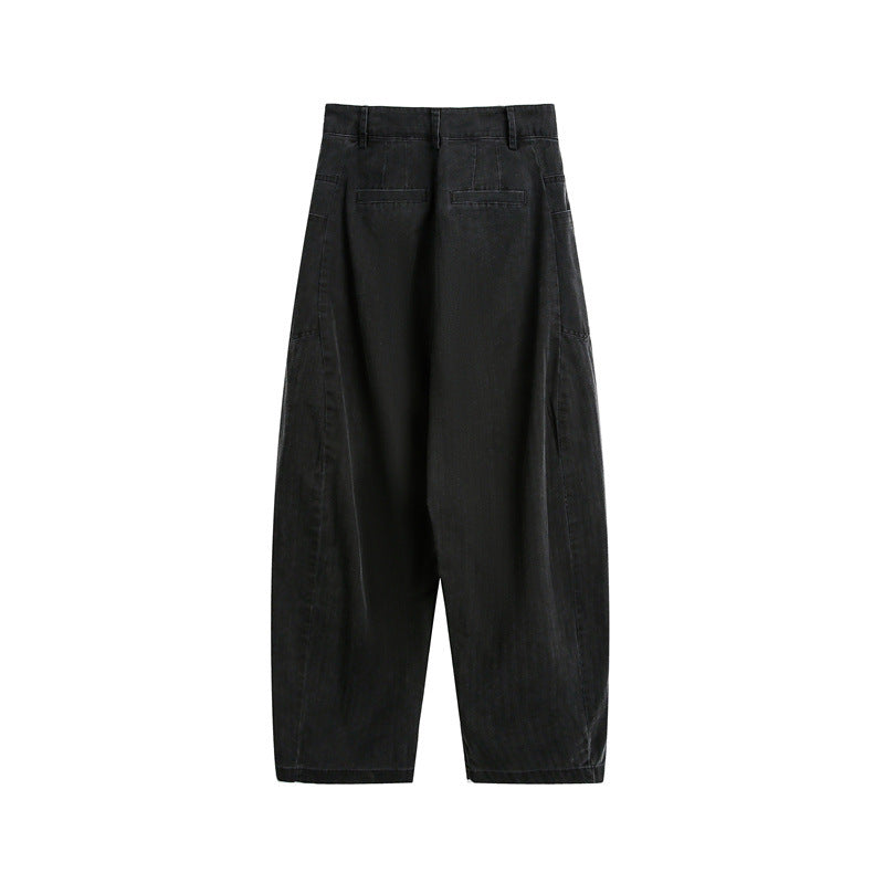 Women's Wide High-Waist Cargo Pants with Drop Crotch and Patch Side Pockets Chichicherry