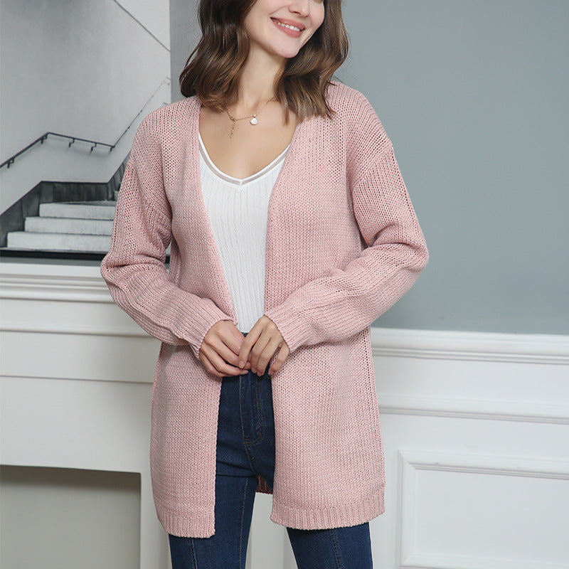 Women Longline Knit Cardigan without Closure with Open Front and Fine Rib Edge Chichicherry
