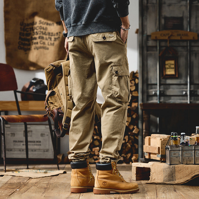 Men's Tapered Cargo Jogger Pants with Drawstring, Reinforced Knees, and Elastic Cuffs Chichicherry