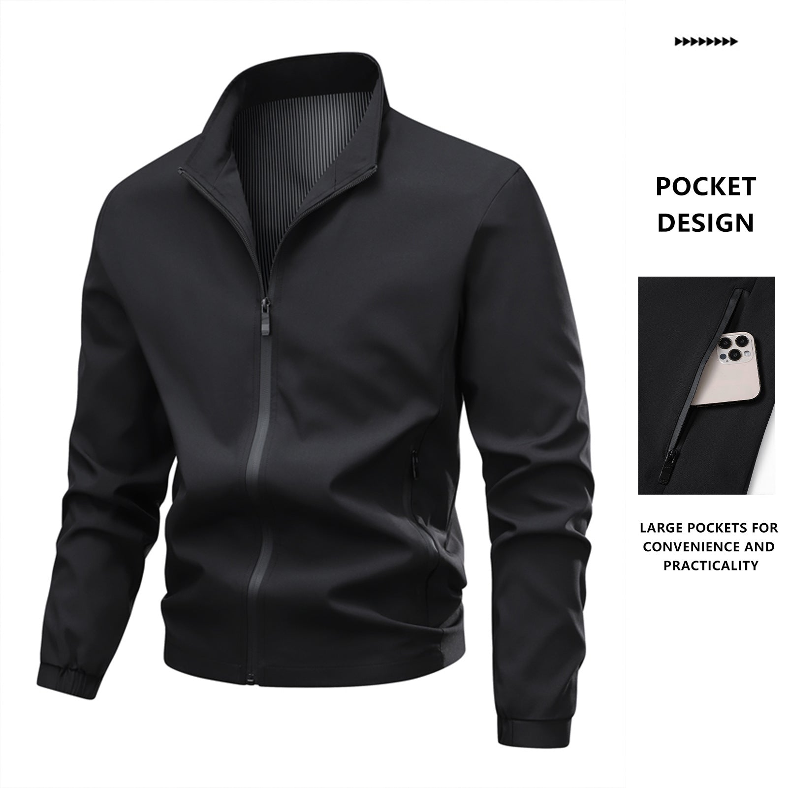 Men's Minimalistic Softshell Bomber Jacket with Stand-Up Collar, Elastic Cuffs & Full-Zip Chichicherry