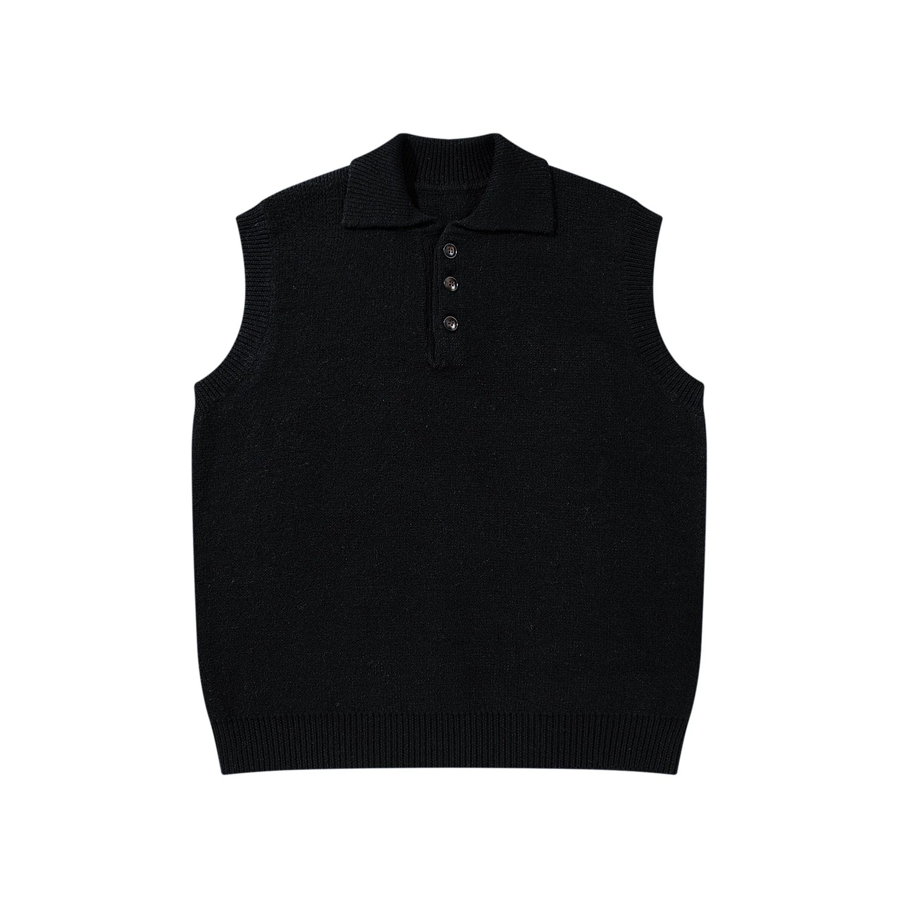 Unisex Sleeveless Knitted Vest with Polo Collar and Button Placket Chichicherry