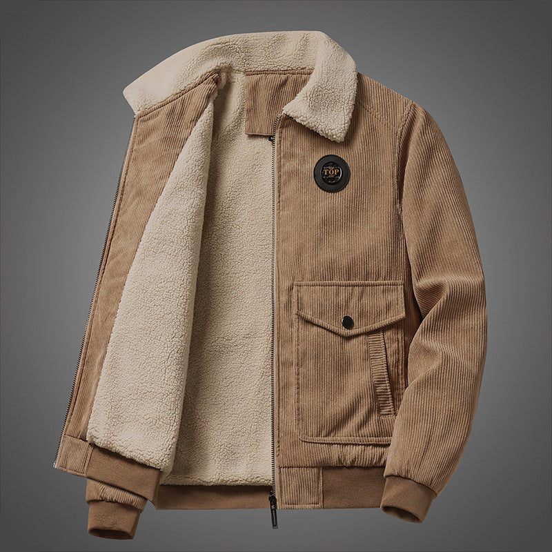 Men's Cord Teddy Jacket with Sherpa Lining, Zipper and Utility Pockets Chichicherry