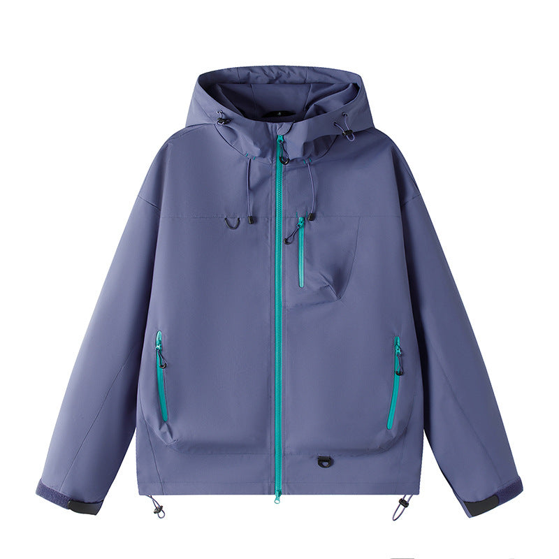 Men's Lightweight Tech Softshell Jacket with Hood, Adjustable Hem and Contrast Zippers Chichicherry