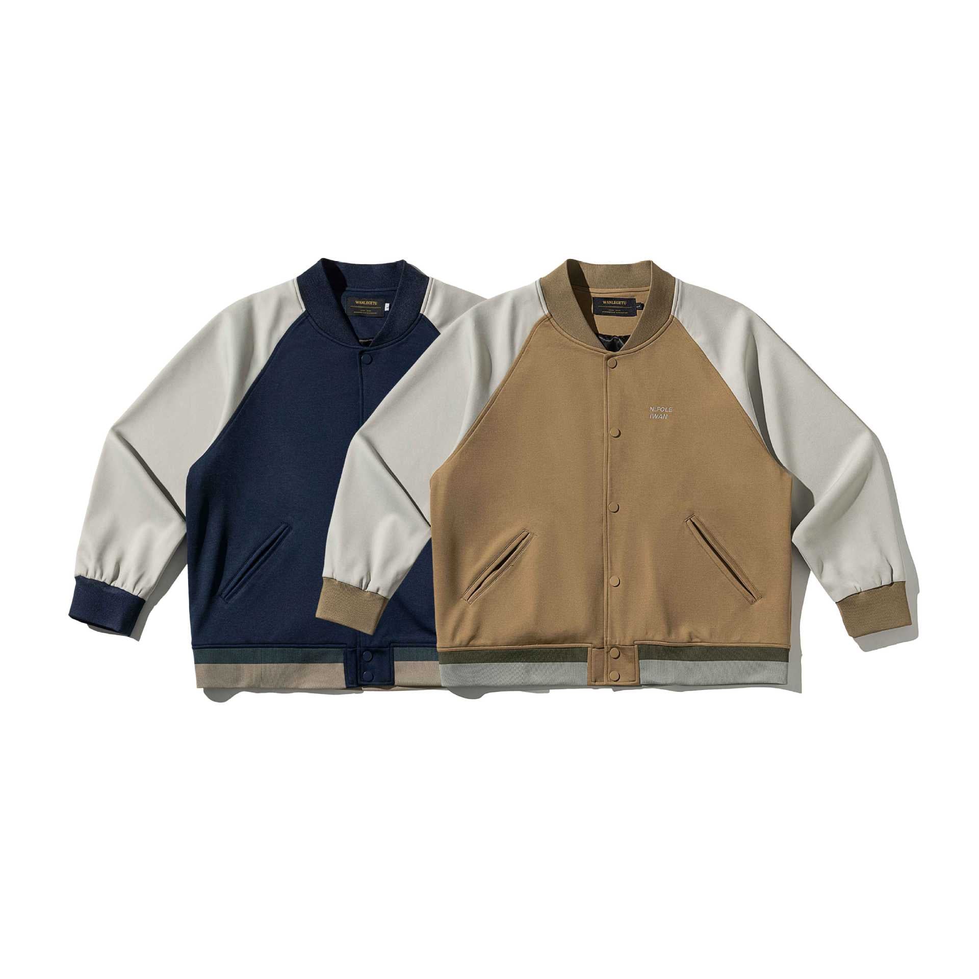 Unisex Short-cut College Bomber Jacket in Material Mix with Raglan Sleeves Chichicherry