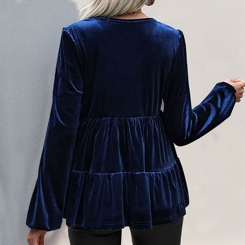 Women's velvet tunic with V-neck, tiered skirt look and balloon sleeves Chichicherry