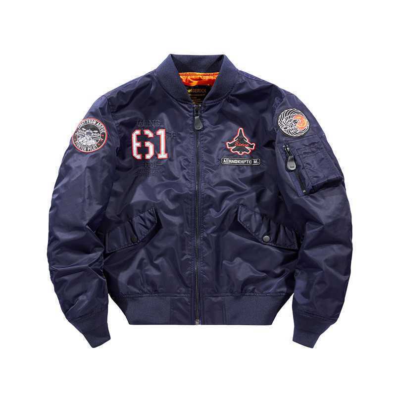 Men's short-cut flight bomber jacket with emblem patch, sleeve utility pocket and contrasting interior lining Chichicherry