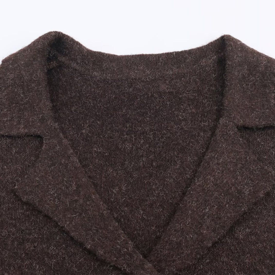 Women's short tailored wool look jacket with lapel collar and decorative floral buttons Chichicherry