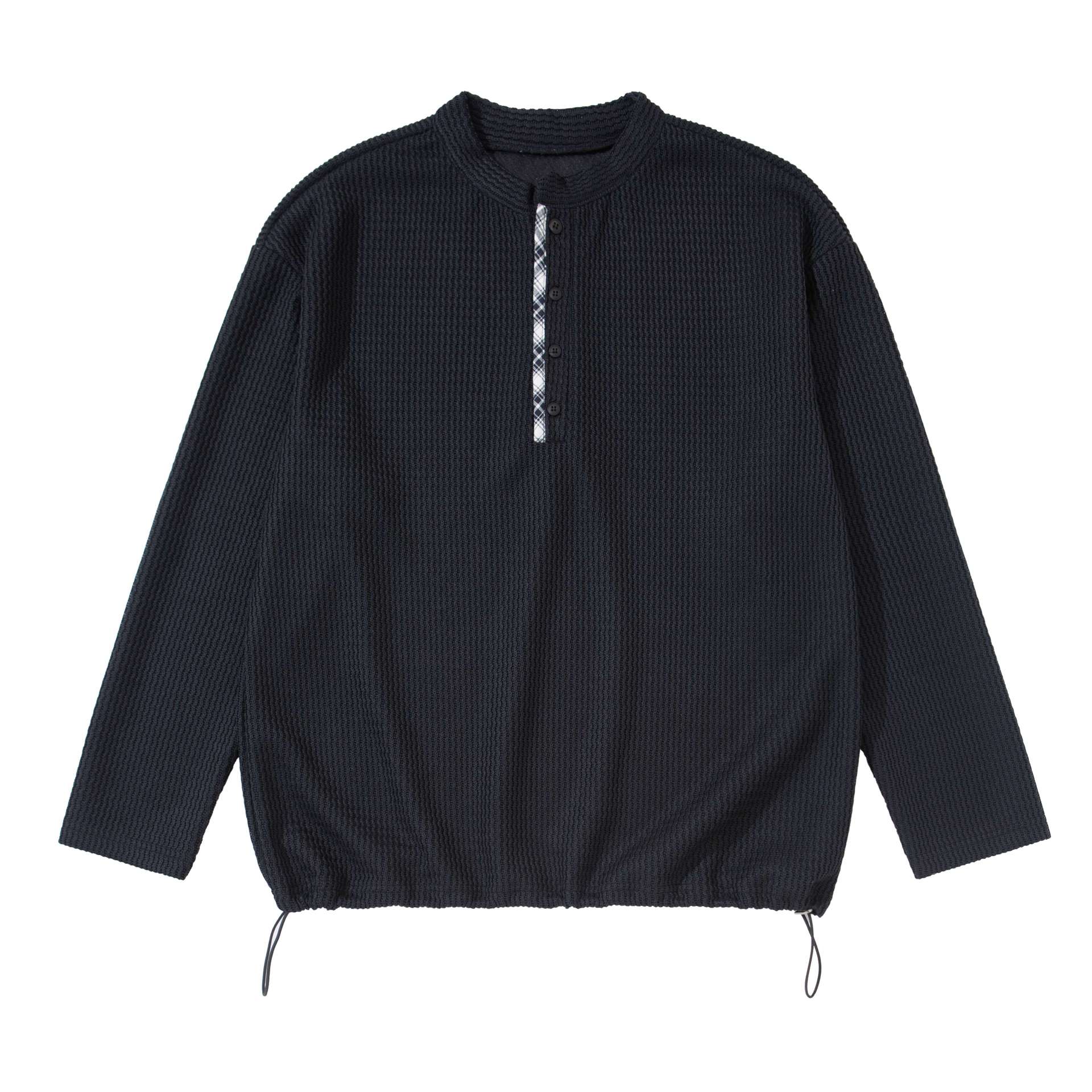 Unisex Waffle Knit Henley Pullover with Drawstring Hem Chichicherry