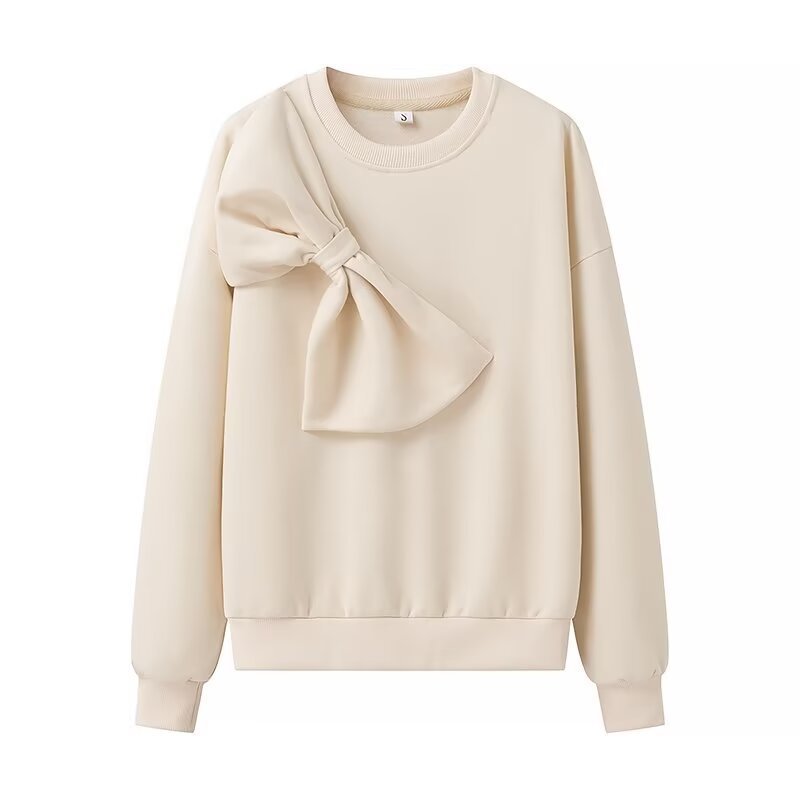 Women's Oversized Sweatshirt with Decorative Bow Appliqué Chichicherry