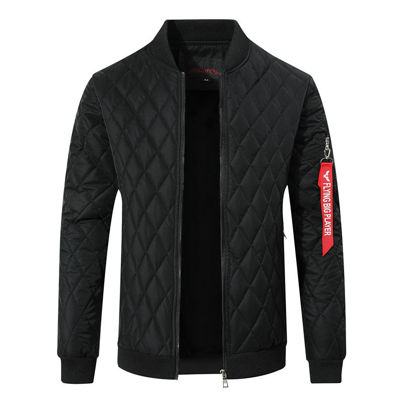 Men's Quilted Bomber Jacket with Diamond Quilting and Arm Pocket Chichicherry