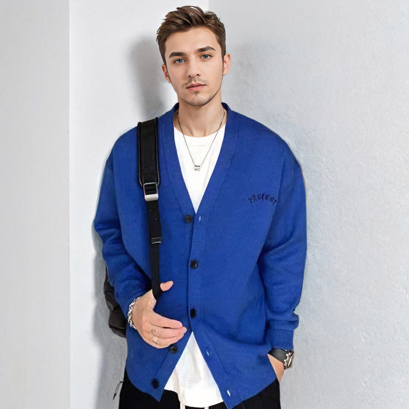 Herren Oversized Grafik‑Intarsienpullover mit tiefem Rückmotiv und Rundhalsausschnitt Chichicherry