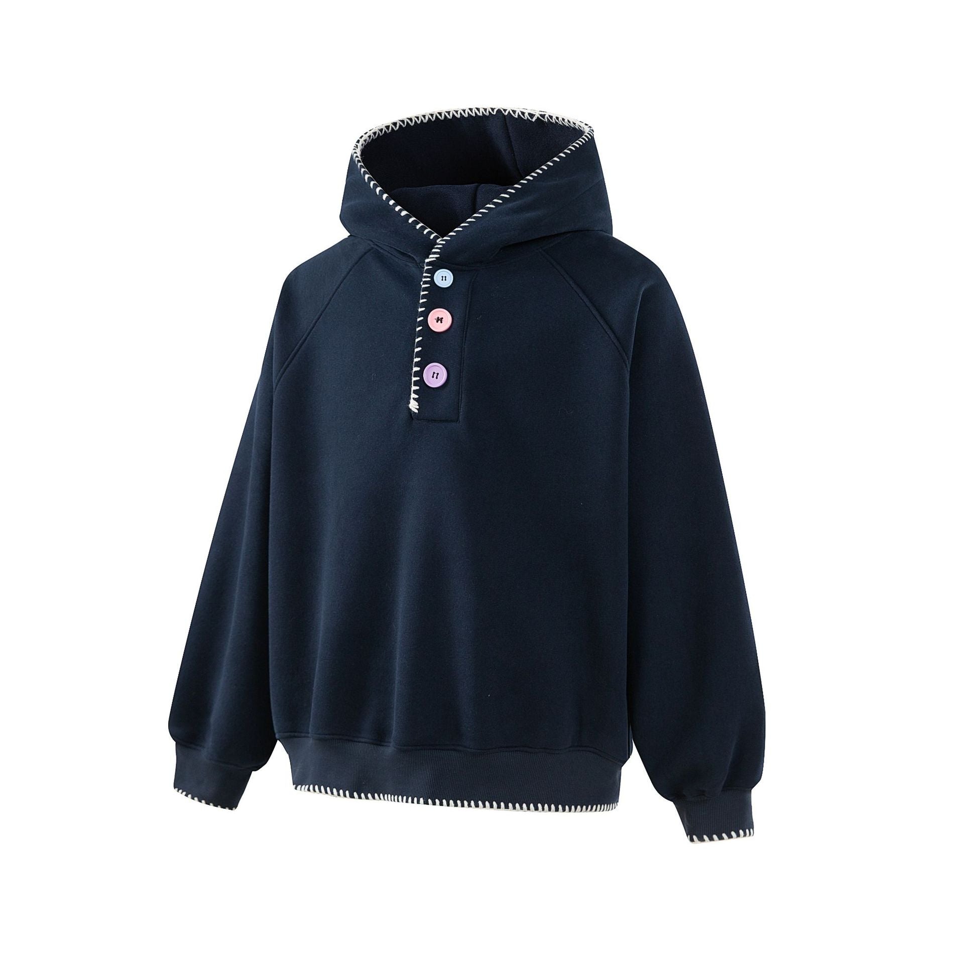 Women's hoodie with half button placket, decorative saddle seam, and oversized fit Chichicherry