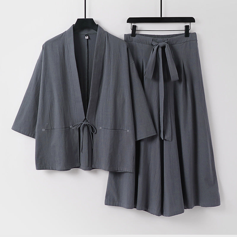 Women's Two-Piece Kimono Set with Short Jacket and Flowing Midi Skirt Chichicherry