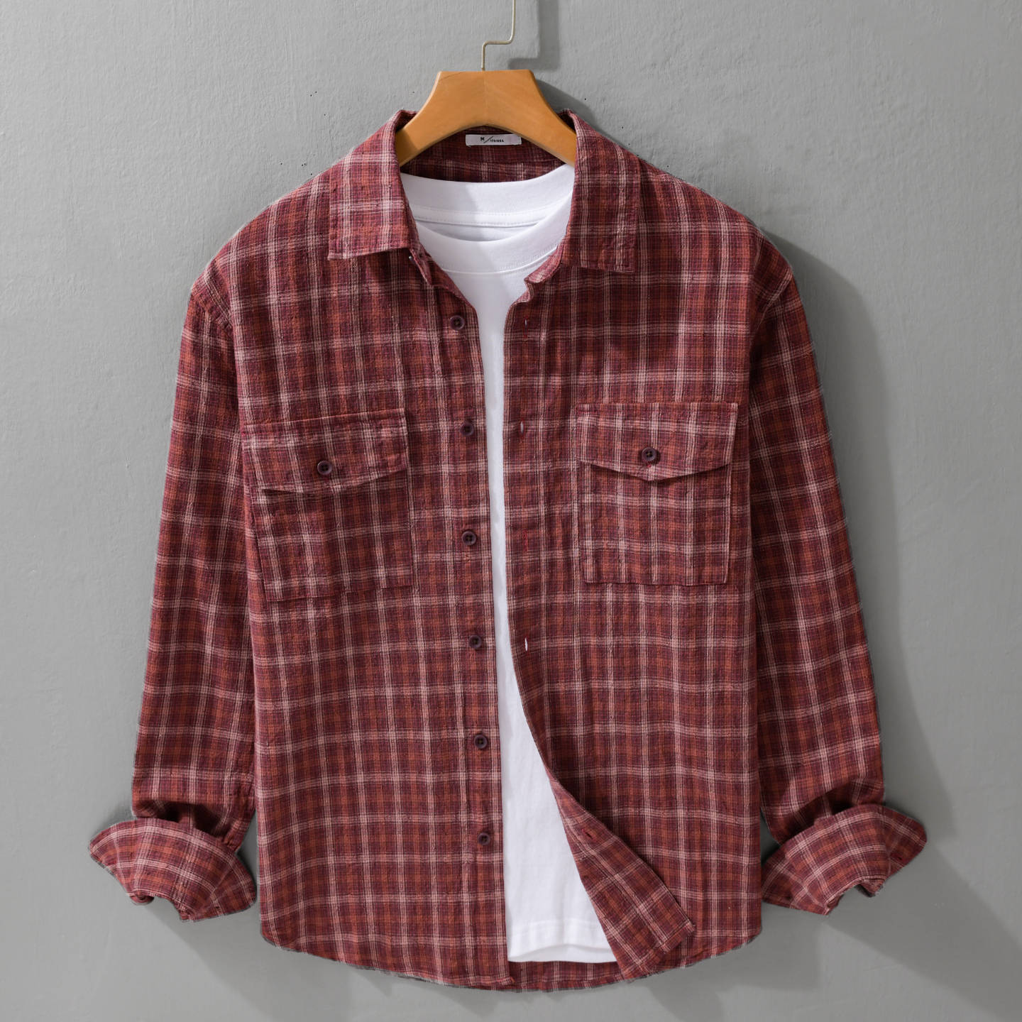 Men's Soft Brushed Check Shirt in Shirt Jacket Cut with Flap Pockets Chichicherry