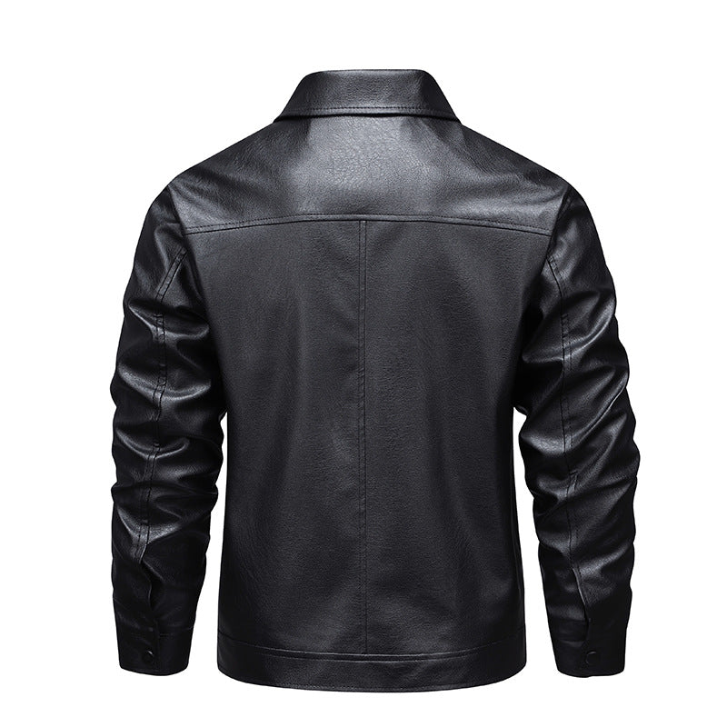 Men's Slim Fit Faux Leather Blouson in Vintage Flight Style with Shirt Collar and Zipper