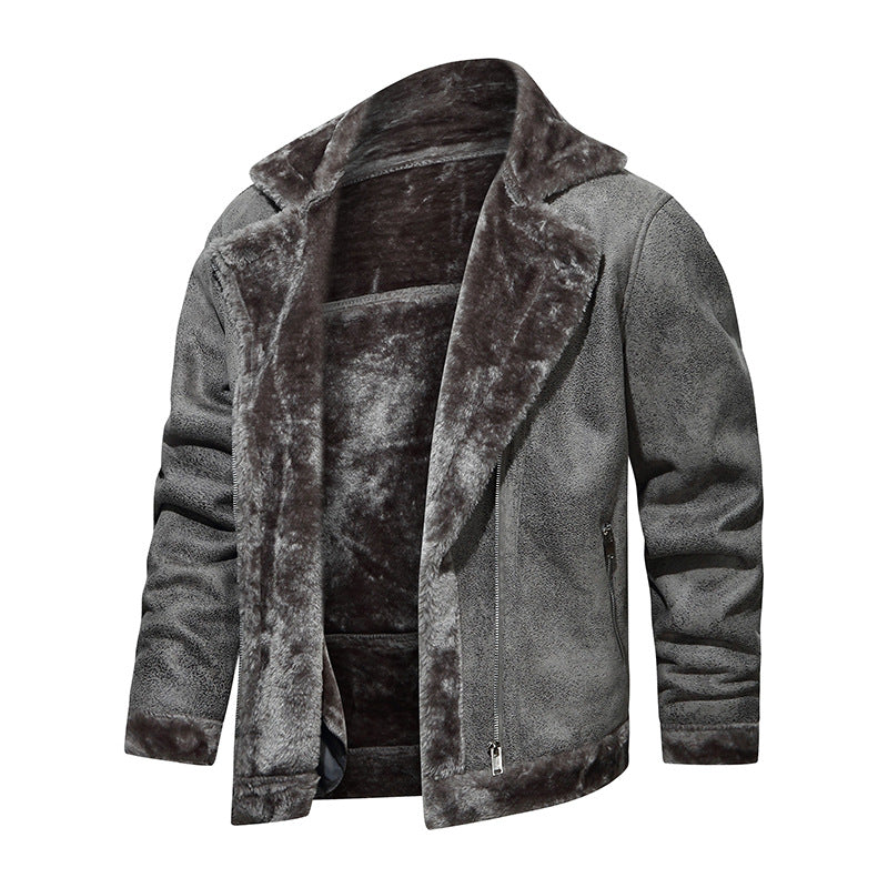Men's lambskin imitation biker jacket with asymmetrical zipper and teddy lining Chichicherry