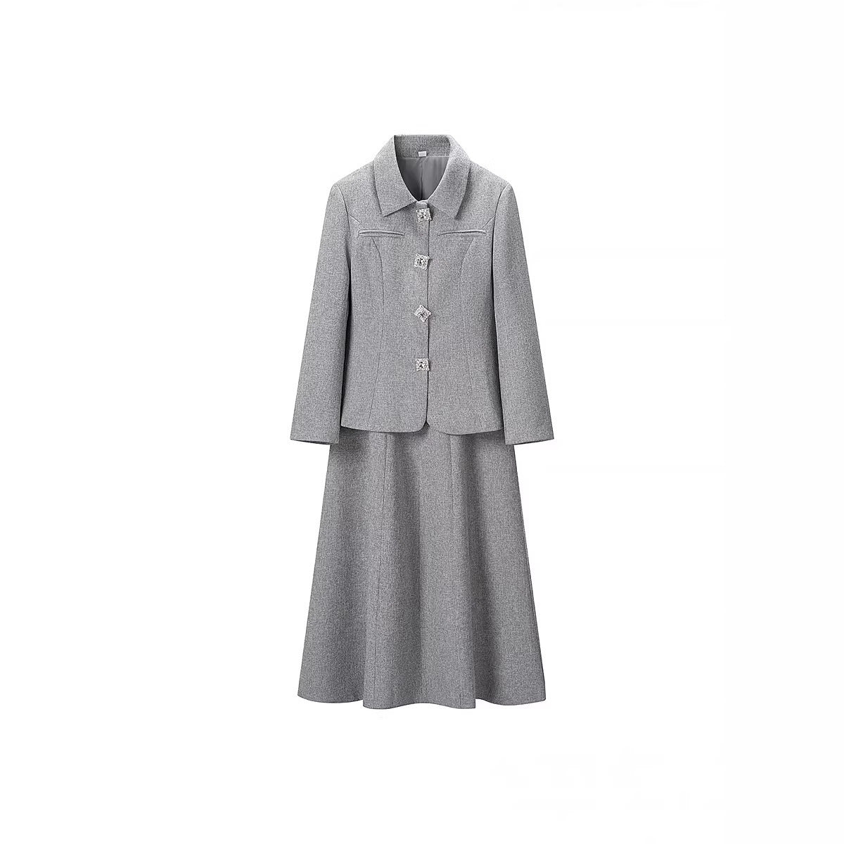 Women's Two-Piece Boucle Set Tailored Peplum Blazer and A-Line Midi Skirt Chichicherry