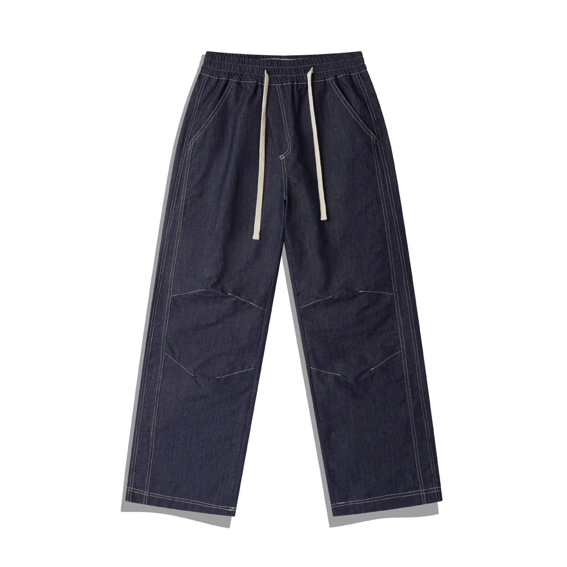 Women Wide Denim Cargo Culotte with Elastic Waistband and Contrast Stitching Chichicherry