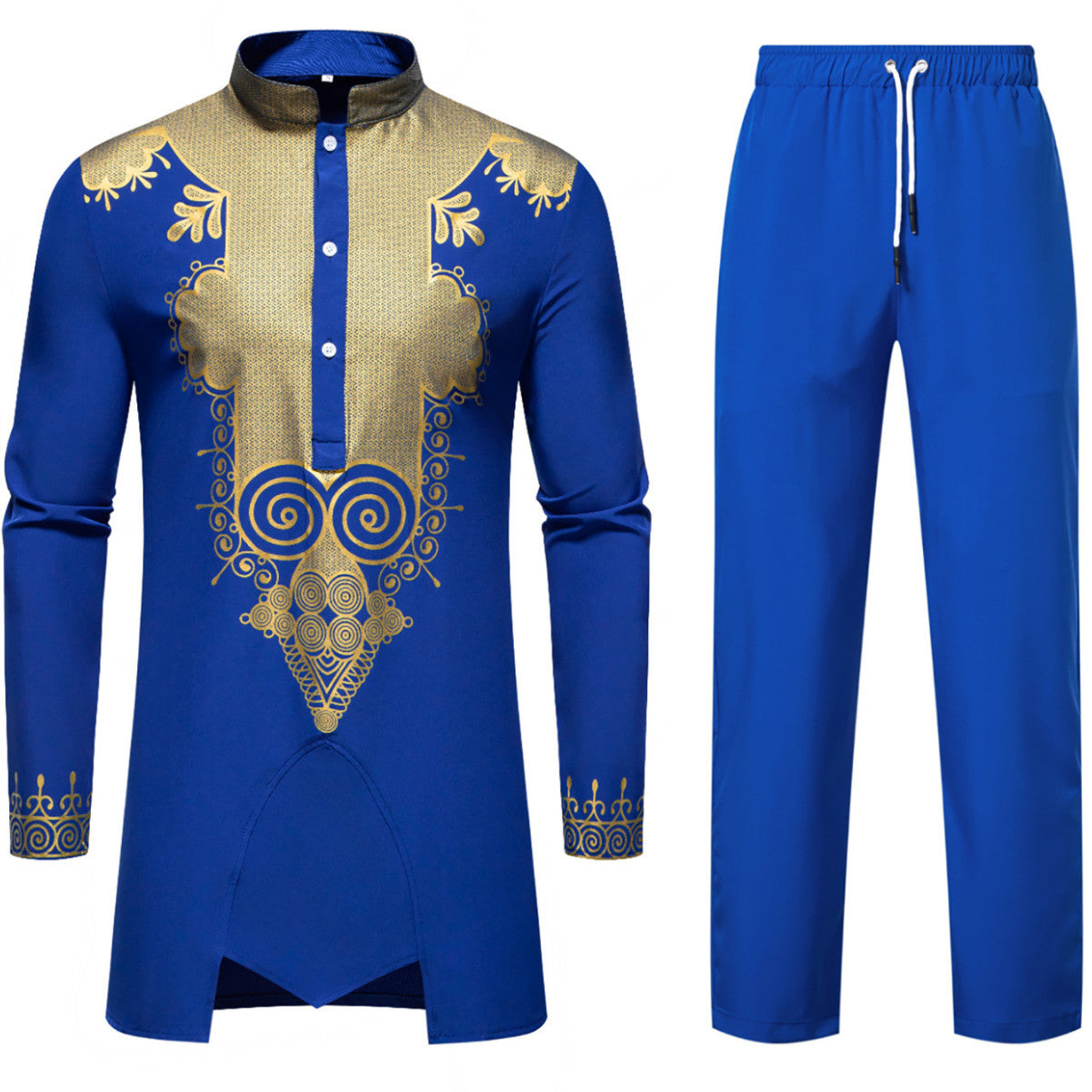 Men's Traditional Tunic Set with Mandarin Collar and Gold-Embellished Ornaments Chichicherry