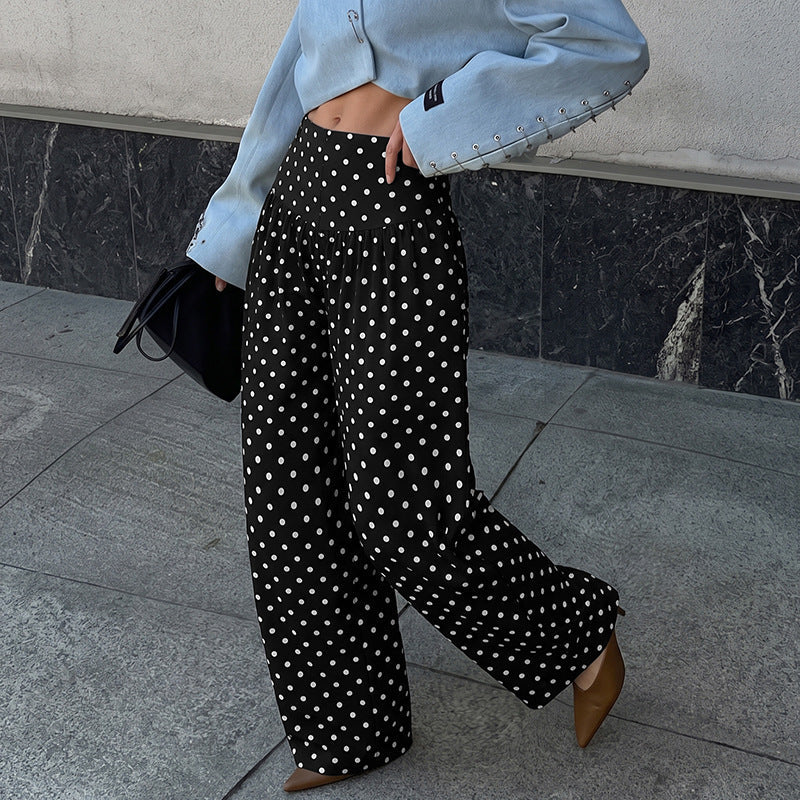 Women's High-Waist Palazzo Pants with Wide Leg and Polka Dot Print Chichicherry