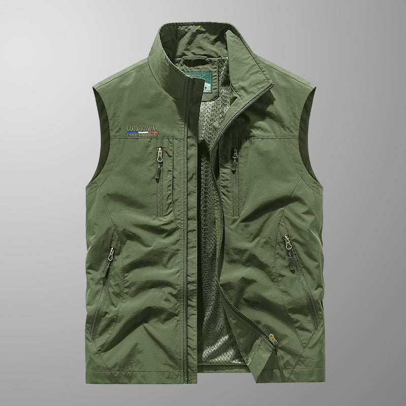 Men's Outdoor Utility Fishing Vest with Breathable Mesh Back and Multifunctional Pockets Chichicherry