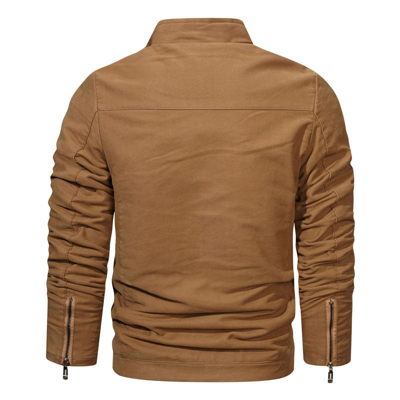 Men's Slim Fit Canvas Bomber with High Collar, Buckle Accent and Concealed Zipper Placket Chichicherry