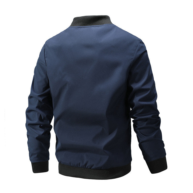 Men's Lightweight Windproof Bomber Jacket with Stand Collar and Ribbed Cuffs Chichicherry