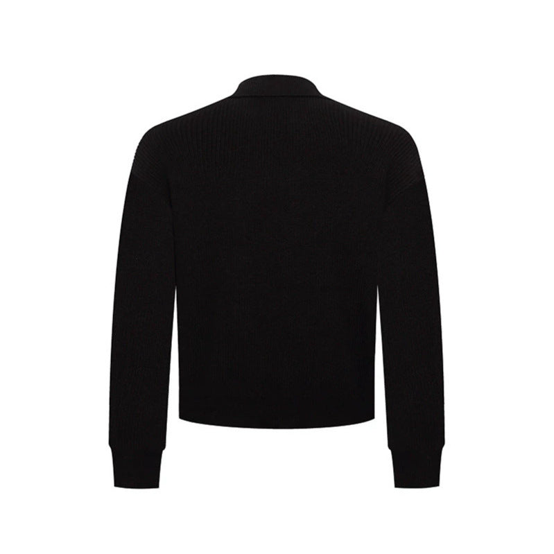 Men's Double-Breasted Knit Cardigan with Shirt Collar and Ribbed Cuffs Chichicherry