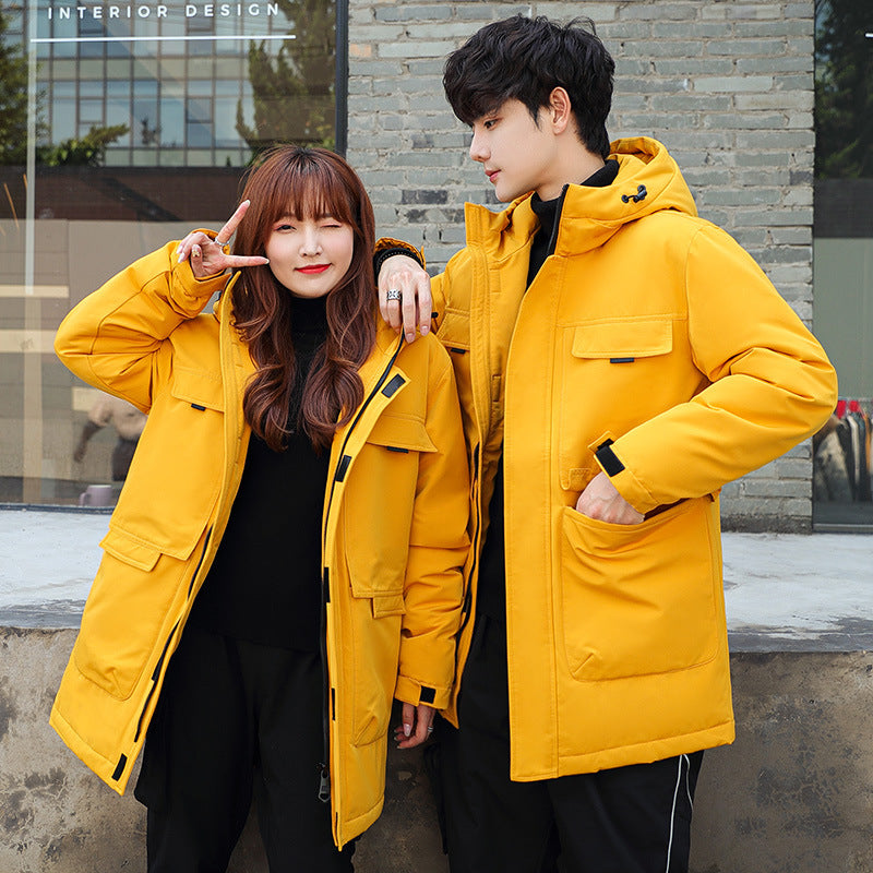 Unisex Padded Long Parka with Hood Multi-Pockets and Windproof Thermal Insulation Chichicherry