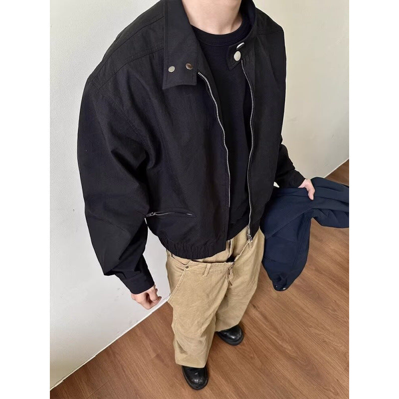 Herren Oversize-Bomberjacke mit Stehkragen und kurzem Reißverschluss Chichicherry
