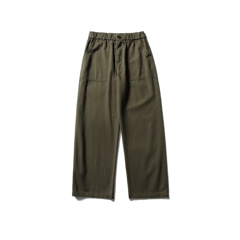 Women's Wide Utility Cargo Pants with Elastic Waistband and Patch Front Pockets Chichicherry