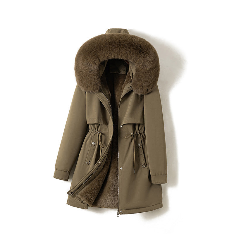 Women's modern thermal parka in clean look with oversized fur hood, soft teddy lining and adjustable waist Chichicherry