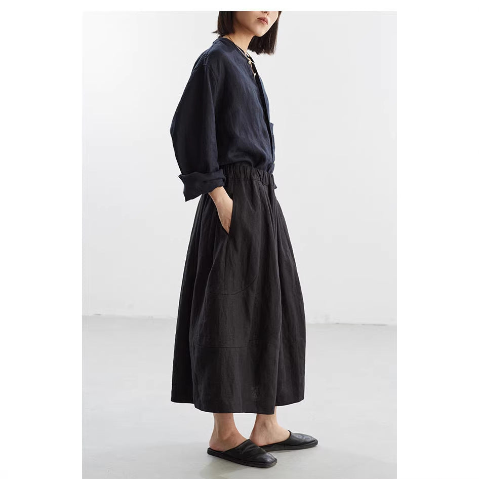 Ladies Comfortable, Loose Linen Skirt with Waist Drawstring Chichicherry