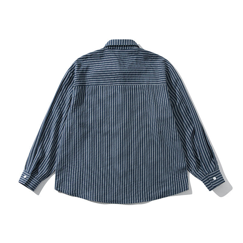 Men's Loose Striped Boxy Shirt made of Cotton Blend with Chest Pocket Chichicherry