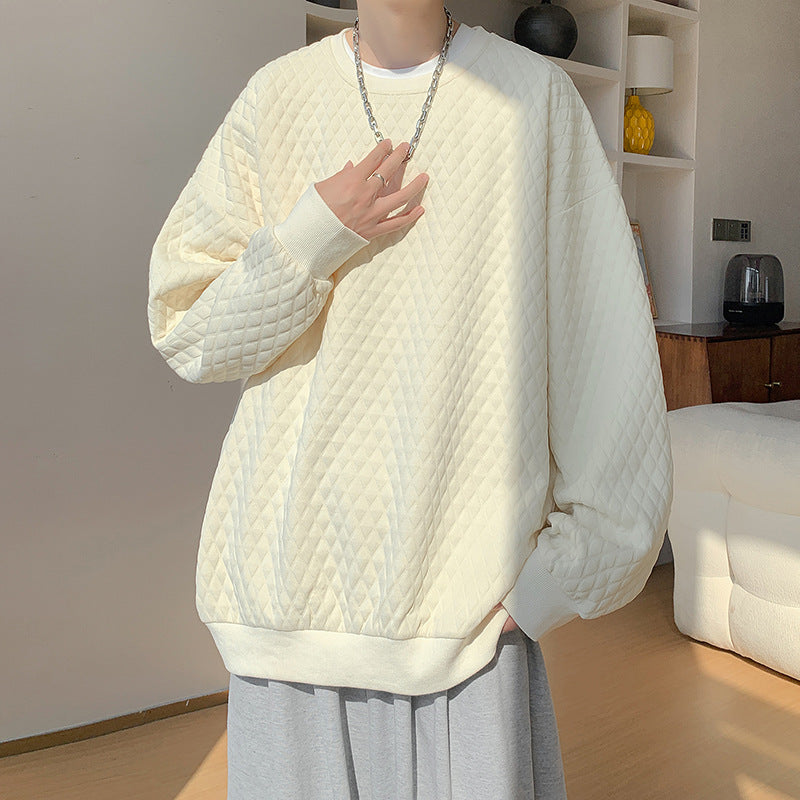 Men's Oversize Quilt Sweatshirt with Diamond Pattern and Ribbed Cuffs Chichicherry