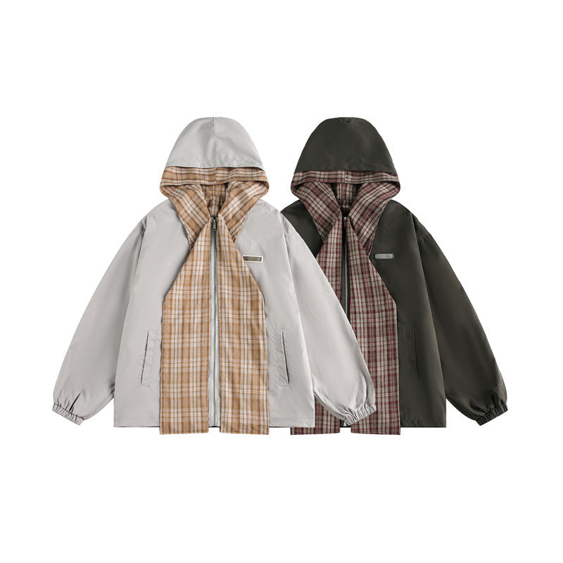 Unisex Two-Layer Hoodie with Checked Inner Placket and Elastic Cuffs Chichicherry
