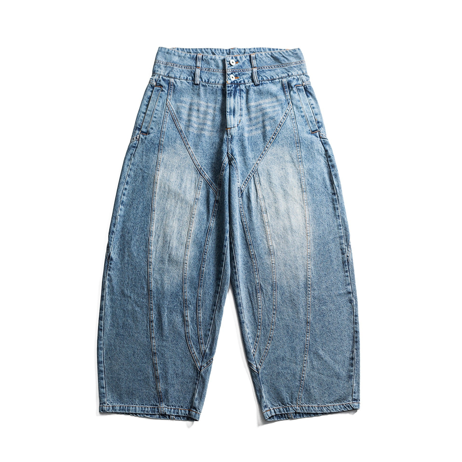 Ladies high-waisted balloon jeans with decorative seams and elastic hem Chichicherry