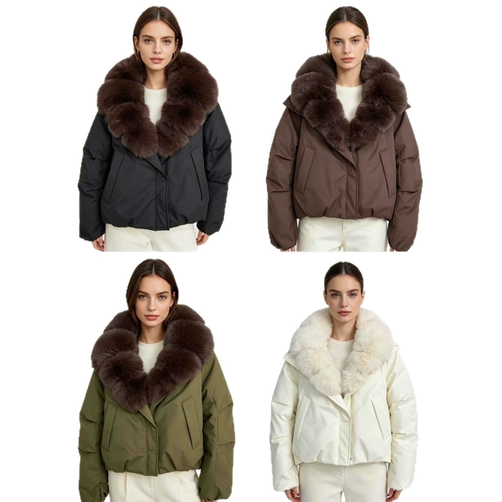 Women's cropped parka with extra voluminous fur collar and windproof thermal lining Chichicherry