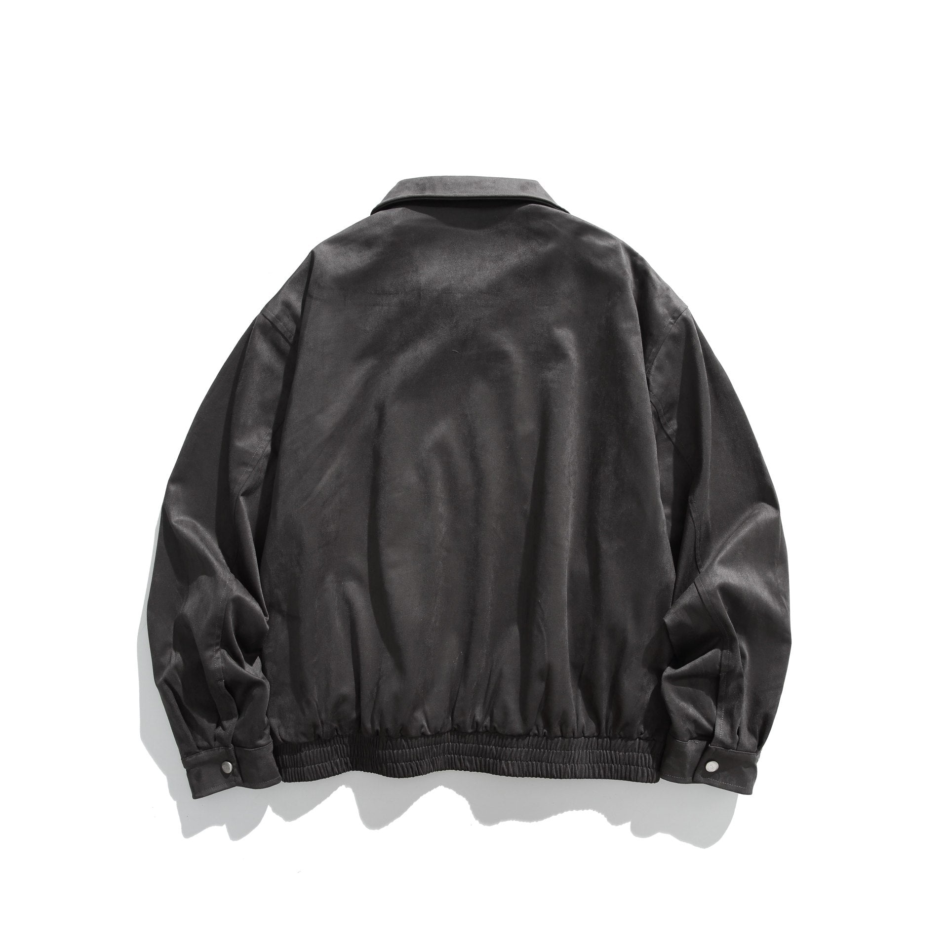Men's short-cut velour blouson with shirt collar, two-way zipper, and elastic hem