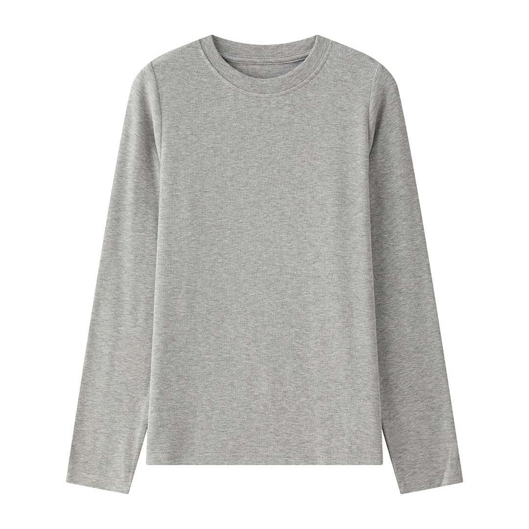Women Light Long Sleeve Fine Knit Shirt with Round Neckline and Slim Silhouette Chichicherry