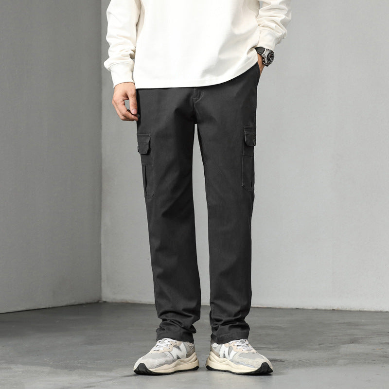 Men's straight-cut cargo pants with utility flap pockets and slightly tapered leg Chichicherry