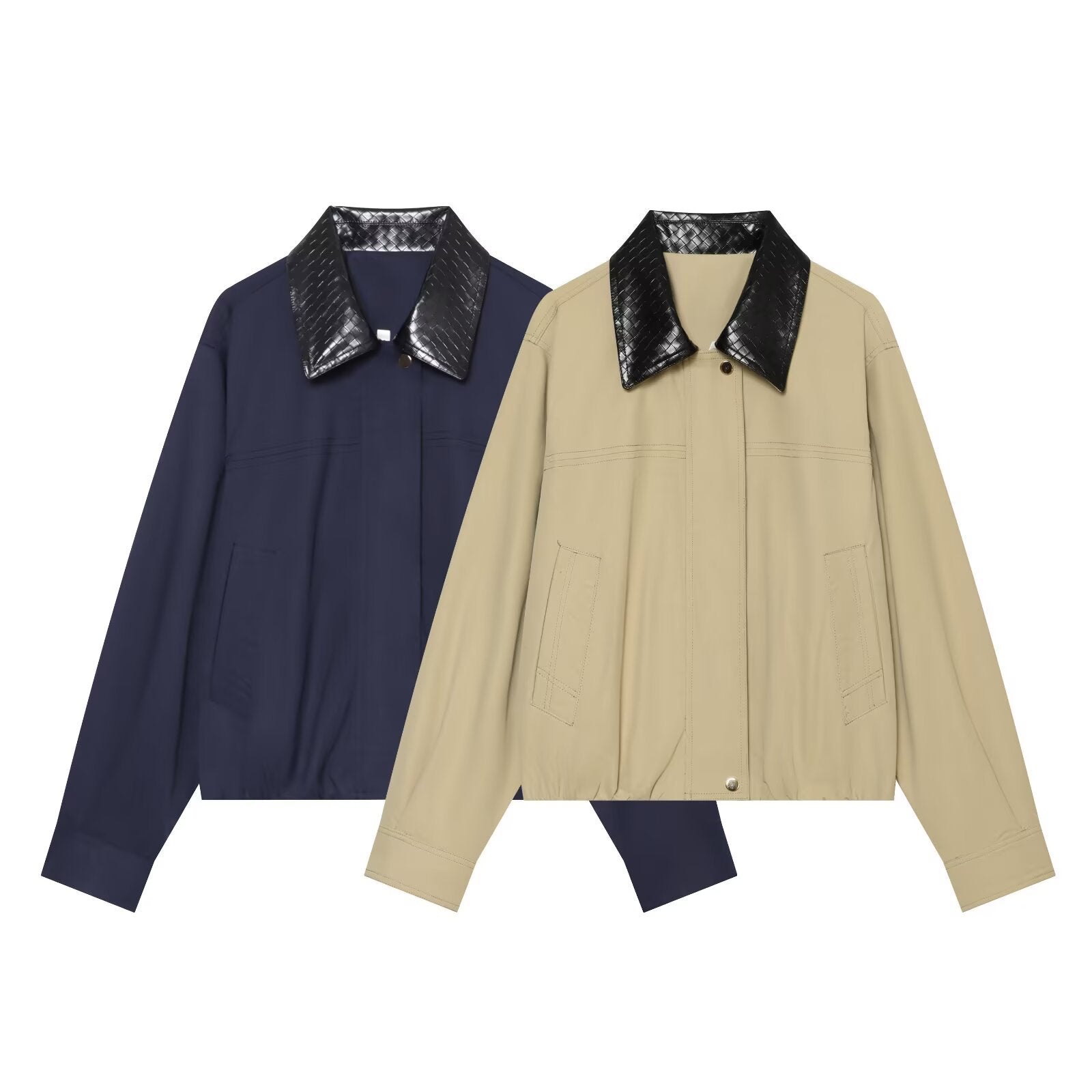 Women's short bomber-style jacket with contrasting embossed faux leather collar Chichicherry