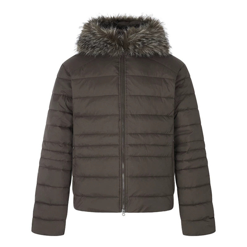 Women's quilted jacket with detachable faux fur hood, padded thermal filling and two-way zipper Chichicherry