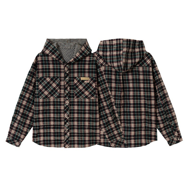 Unisex Oversized Check Flannel Shirt with Chest Pockets Chichicherry