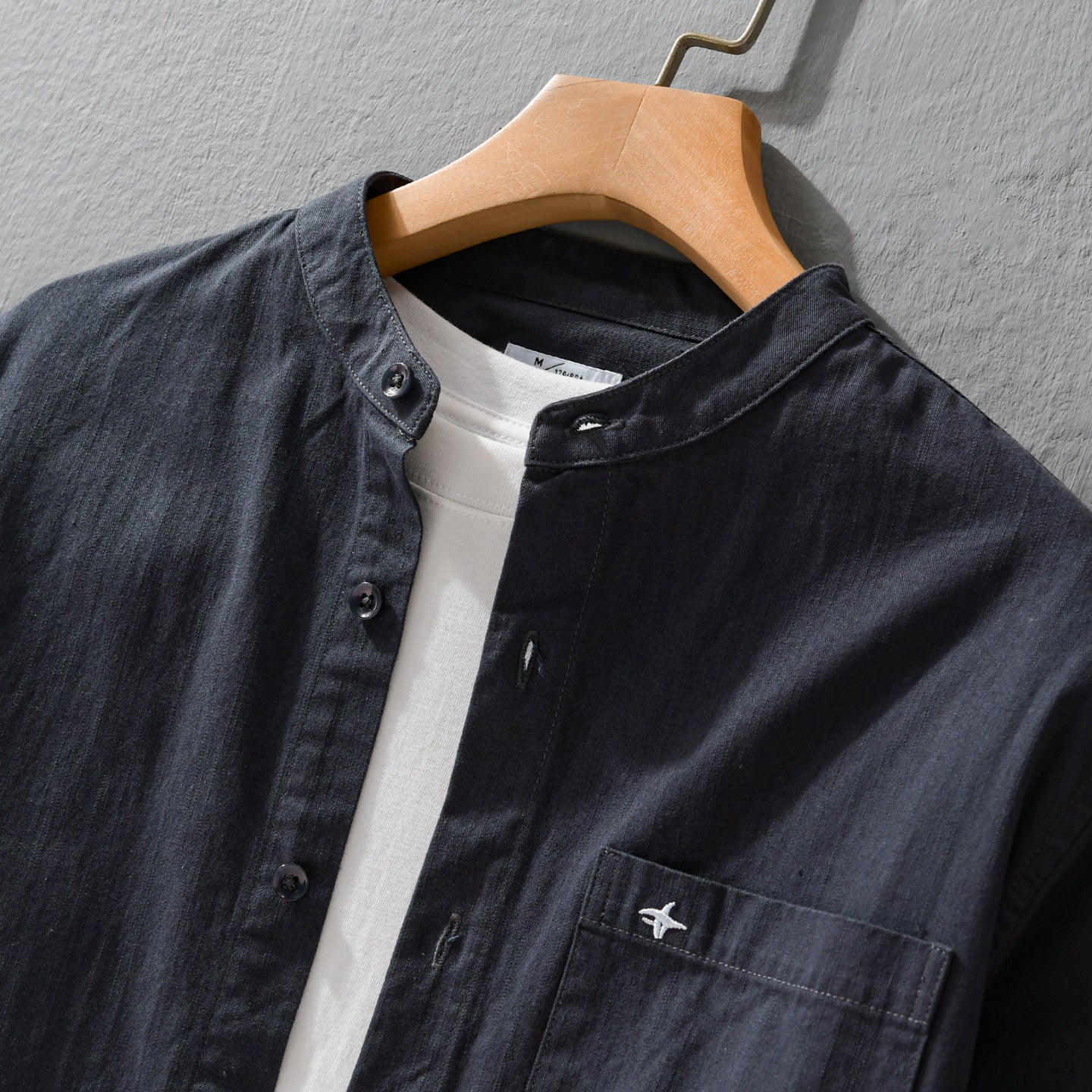 Men's Lightweight Cotton Shirt with Stand Collar, Chest Pocket and Relaxed Fit Chichicherry
