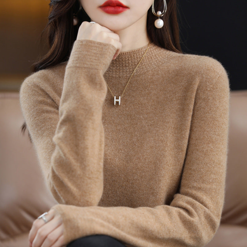 Women Lightweight Fine Knit Mock Neck Sweater with Structured Collar Trim Chichicherry
