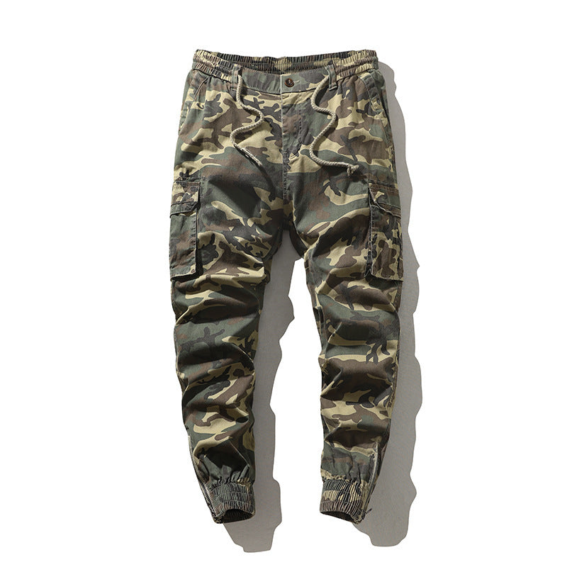 Men's Camouflage Cargo Jogger Pants with Elastic Cord Waistband and Reinforced Knee Areas Chichicherry