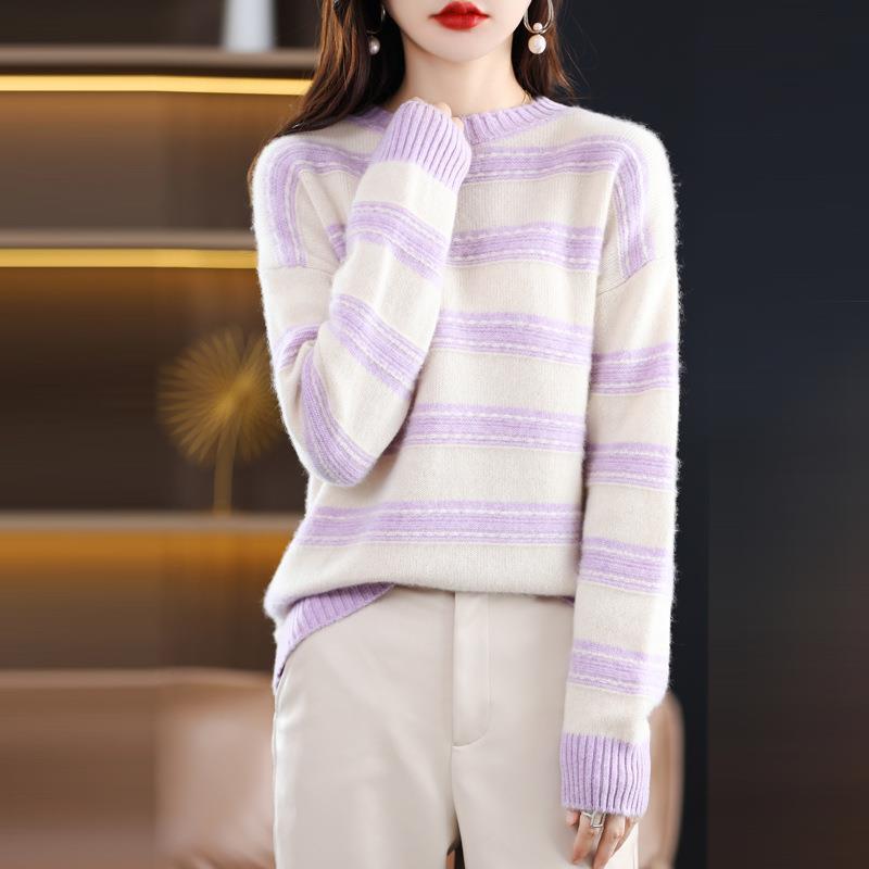 Women's Soft Striped Sweater in Mohair Look with Boxy Silhouette Chichicherry